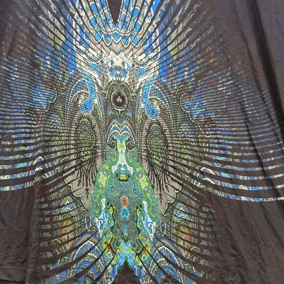 Robert Kitchen Canada Long Sleeve Asymmetric Peacock Print Top XL New - Picture 3 of 12